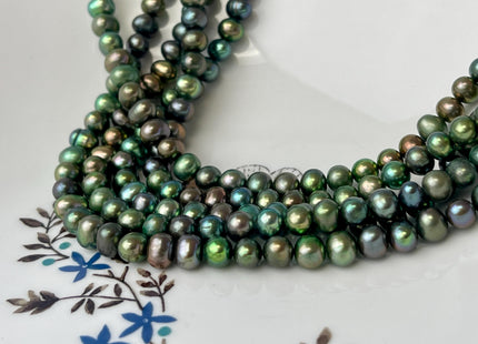 6-7 mm Green Color Potato/Round Freshwater Pearl Beads Genuine Green Color Freshwater Pearl Beads #P2591