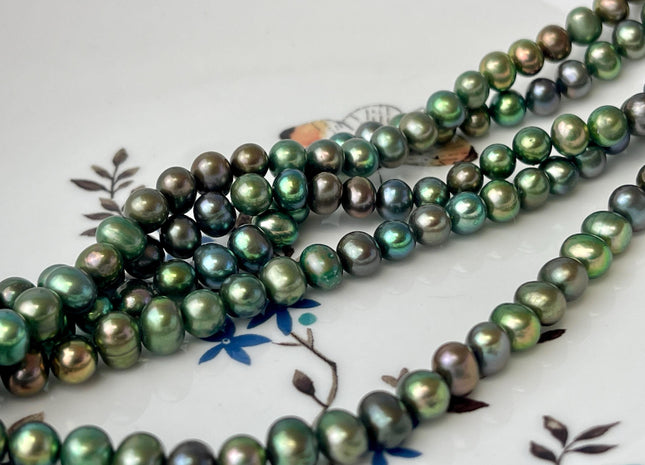6-7 mm Green Color Potato/Round Freshwater Pearl Beads Genuine Green Color Freshwater Pearl Beads #P2591