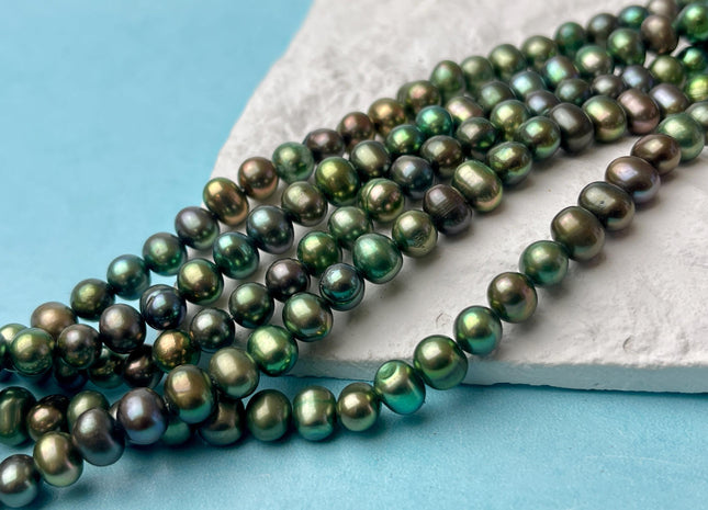6-7 mm Green Color Potato/Round Freshwater Pearl Beads Genuine Green Color Freshwater Pearl Beads #P2591