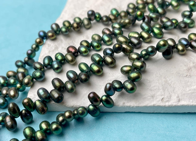 4x6 mm AA Top Drilled Rare Olive Green Color Freshwater Pearl Beads Genuine High Luster Freshwater Top Drilled Pearls #P2590