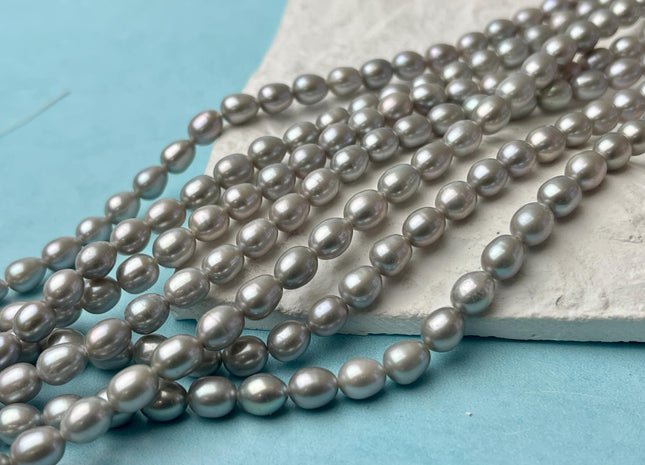 5.5-6x7 mm AAA Rice/Oval Freshwater Pearls Gray Color Genuine Freshwater Pearls Beads #P2588