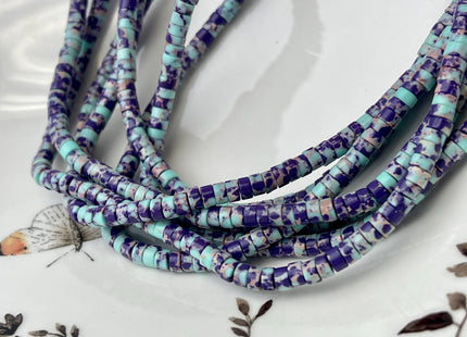 2x4mm Blue Purple Color Impression Jasper Heishi Rondelle Shape Genuine Sea Sediment Jasper Discs Gemstone Beads 15.5 Inches Strand #3127