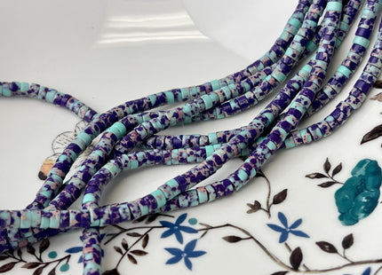2x4mm Blue Purple Color Impression Jasper Heishi Rondelle Shape Genuine Sea Sediment Jasper Discs Gemstone Beads 15.5 Inches Strand #3127