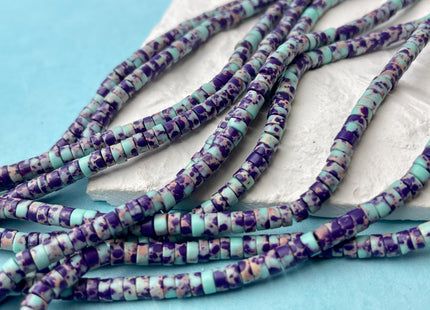 2x4mm Blue Purple Color Impression Jasper Heishi Rondelle Shape Genuine Sea Sediment Jasper Discs Gemstone Beads 15.5 Inches Strand #3127