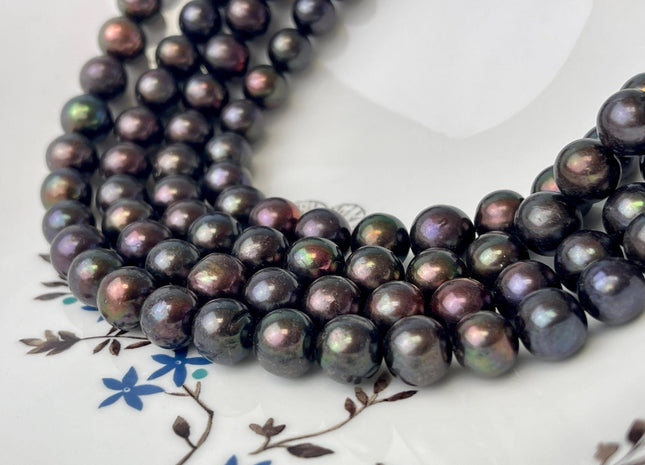 10-10.5 mm AA Purplish Brown Peacock Near Round Freshwater Pearl Beads Genuine Freshwater Pearl 41 Beads #P2595