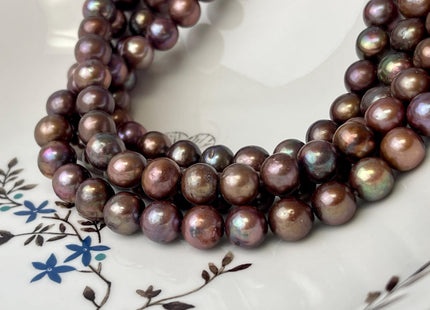 9.5-10mm Copper Brown Off Round Freshwater Pearl Beads Genuine Dark Brown Potato Freshwater Pearls #P2597