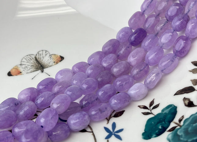7x11 mm Purple Color Dyed Jade Gemstone Beads Amethyst Color Pebble Nugget Shape Loose Beads 15.5 Inches Strand #4482