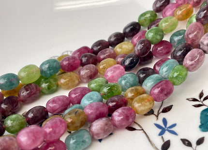 7x11 mm Multi Purple Blue Green Yellow Color Dyed Jade Gemstone Beads Multi Color Pebble Nugget Shape Loose Beads 15.5 Inches Strand #4484