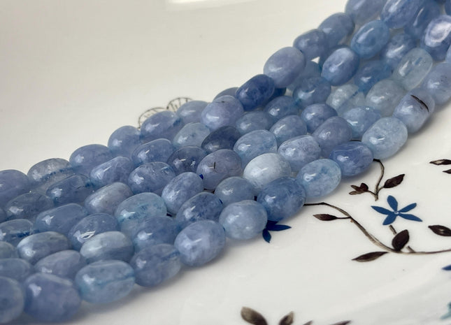 7x11 mm Multi Blue Color Dyed Jade Gemstone Beads Aquamarine Color Pebble Nugget Shape Loose Beads 15.5 Inches Strand #4485