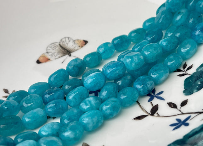7x11 mm Multi Blue Color Dyed Jade Gemstone Beads Amazonite Color Pebble Nugget Shape Loose Beads 15.5 Inches Strand #4486