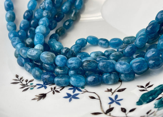 7x11 mm Multi Blue Color Dyed Jade Gemstone Beads Apatite Color Pebble Nugget Shape Loose Beads 15.5 Inches Strand #4488