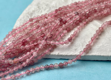 2mm 3mm 4mm Faceted Round Tiny Pink Strawberry Quartz Gemstone Beads Genuine Natural Strawberry Quartz Loose Beads 15.5 Inches Strand #4489