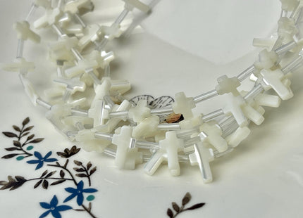 7x12 mm Cross Shape Natural Mother of Pearl Gemstone Beads Genuine MOP Gemstones Loose Beads 15.5 Inches Strand 30 Pieces #4491
