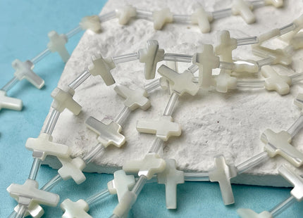 7x12 mm Cross Shape Natural Mother of Pearl Gemstone Beads Genuine MOP Gemstones Loose Beads 15.5 Inches Strand 30 Pieces #4491