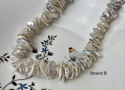 12-30 mm Graduated Natural White OR Light Peach Keshi Freshwater Pearl Beads Center Drilled Cornflakes Disc Shape Genuine Pearls #1154