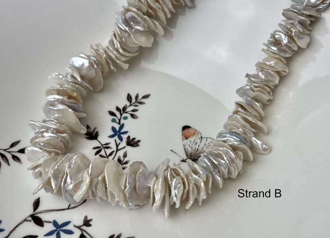 12-30 mm Graduated Natural White OR Light Peach Keshi Freshwater Pearl Beads Center Drilled Cornflakes Disc Shape Genuine Pearls #1154
