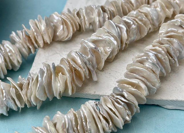 18-20 mm AA Natural White Keshi Freshwater Pearl Beads Center Drilled Cornflakes Disc Shape Genuine Natural White Keshi Pearls #1091
