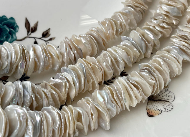 18-20 mm AA Natural White Keshi Freshwater Pearl Beads Center Drilled Cornflakes Disc Shape Genuine Natural White Keshi Pearls #1091