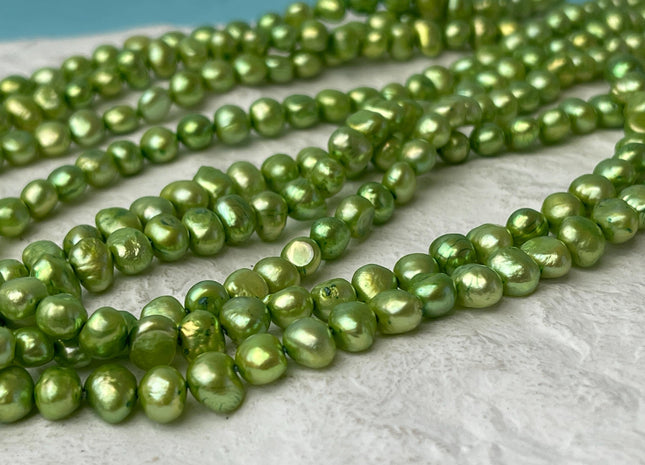 5-6 mm Lime Green Color Potato Nugget Freshwater Pearl Beads Genuine Small Tiny Pearl Nuggets #P2643