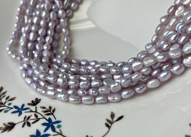 5x6-7 mm Lavender Purple Rice/Oval Nugget Freshwater Pearl Beads Genuine Lavender Purple Freshwater Pearl Nuggets 61 Beads #P2607