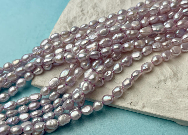 5x6-7 mm Lavender Purple Rice/Oval Nugget Freshwater Pearl Beads Genuine Lavender Purple Freshwater Pearl Nuggets 61 Beads #P2607