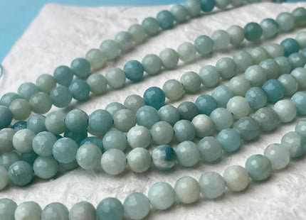 3.5mm 4.5mm 6.5mm AAA Faceted Round Natural Amazonite Gemstone Beads Natural Blue Green Color Tiny Amazonite Beads 15.5 Inches #4498