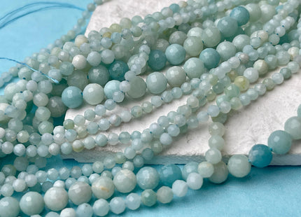 3.5mm 4.5mm 6.5mm AAA Faceted Round Natural Amazonite Gemstone Beads Natural Blue Green Color Tiny Amazonite Beads 15.5 Inches #4498