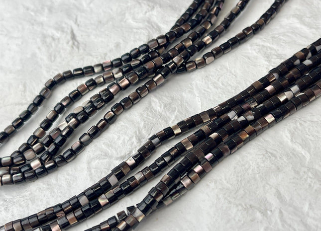 2x4mm 3.5x3.5mm Smooth Rondelle Heishi Natural Mother of Pearl Gemstone Beads Genuine Black MOP Beads 15 Inches Strand #4503