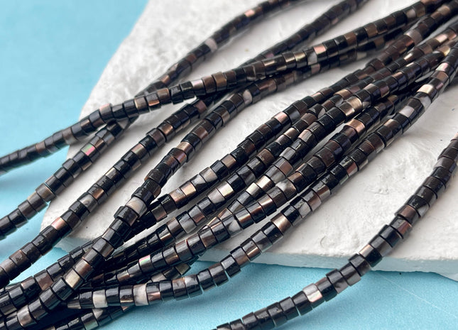 2x4mm 3.5x3.5mm Smooth Rondelle Heishi Natural Mother of Pearl Gemstone Beads Genuine Black MOP Beads 15 Inches Strand #4503