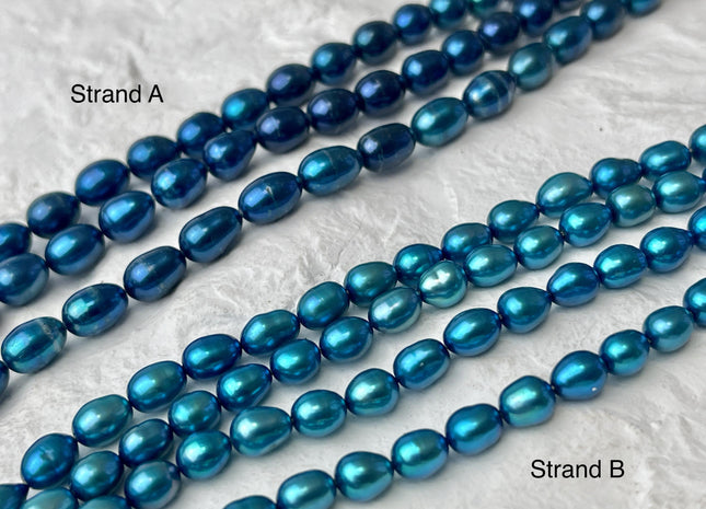 5x7 mm 6x8 mm AA Prussian Blue Color Freshwater Pearls Rice/Oval Shape Pearl Beads Genuine Large Freshwater Pearls #P2605