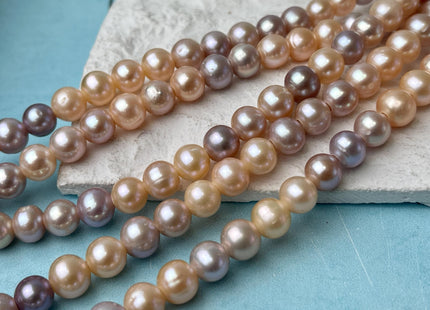 8 mm AAA Half/Full Strand Large Hole Natural Multi White and Pink Round Freshwater Pearl Beads Hole Size 2.2 mm #P2646