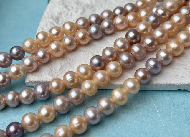 8 mm AAA Half/Full Strand Large Hole Natural Multi White and Pink Round Freshwater Pearl Beads Hole Size 2.2 mm #P2646