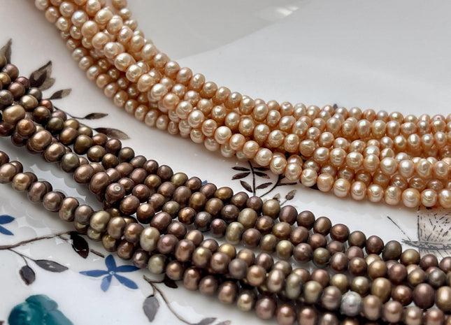 3.5-4 mm AA Champagne/Dark Brown Color Potato Freshwater Pearl Beads Genuine Small Freshwater Seed Pearl #P2644