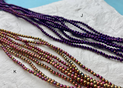 2mm 3mm 4mm Shiny Hematite Pyrite Beads Silver Gold Bronze Rainbow Rhodium Color Smooth Round Metallic Titanium Beads 16 Inches #3276