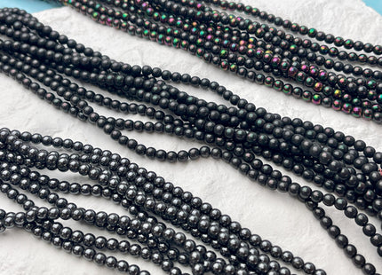 4 mm Shiny Hematite Pyrite Beads Black Rainbow Rhodium Color Smooth Round Metallic Titanium Beads 15 Inches #4505