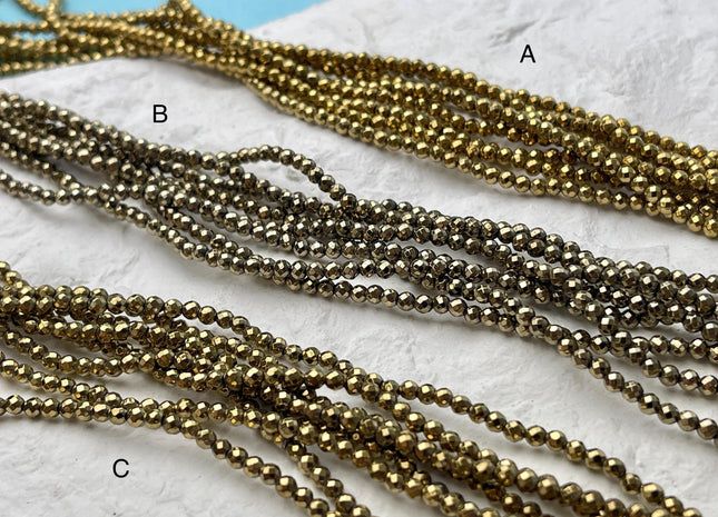 2mm 3mm 4mm Shiny Hematite Pyrite Beads Silver Gold Bronze Rainbow Rhodium Color Faceted Round Metallic Titanium Beads 15.5 Inches #4504