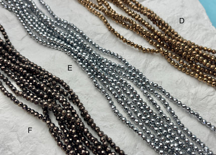 2mm 3mm 4mm Shiny Hematite Pyrite Beads Silver Gold Bronze Rainbow Rhodium Color Faceted Round Metallic Titanium Beads 15.5 Inches #4504