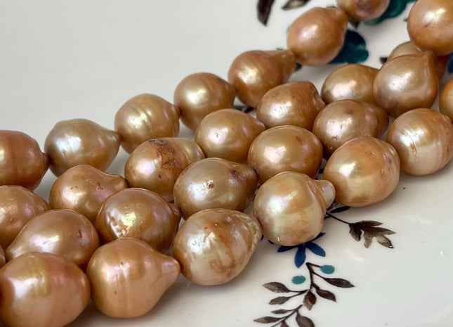 12-14x13-17 mm Orange Champagne Color Baroque Freshwater Pearl Beads Genuine Large Baroque Freshwater Pearls 26 Beads B Grade #P2614
