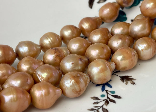 12-14x13-17 mm Orange Champagne Color Baroque Freshwater Pearl Beads Genuine Large Baroque Freshwater Pearls 26 Beads B Grade #P2614