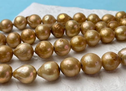 11-14 mm Gold Champagne Color Baroque Freshwater Pearl Beads Genuine Large Baroque Freshwater Pearls 30 Beads #P2615