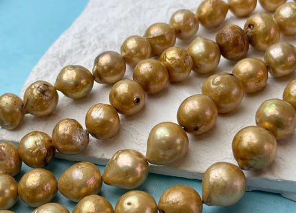 11-14 mm Gold Champagne Color Baroque Freshwater Pearl Beads Genuine Large Baroque Freshwater Pearls 30 Beads #P2615