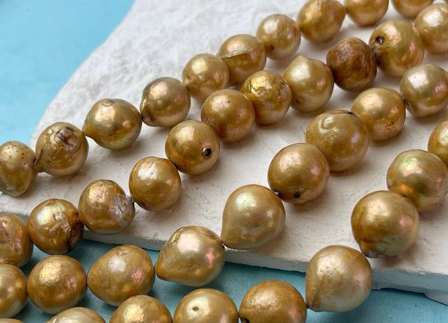 11-14 mm Gold Champagne Color Baroque Freshwater Pearl Beads Genuine Large Baroque Freshwater Pearls 30 Beads #P2615