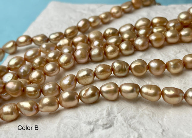6x8 7x9 mm AAA High Luster Champagne Color Rice Nugget Freshwater Pearl Beads Genuine Freshwater Pearl #1507