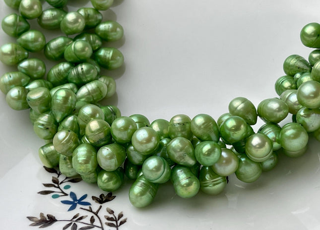 9x11-12 mm Top Drilled Rare Green Color Freshwater Pearl Beads Genuine Freshwater Top Drilled Pearls B Grade #P2664