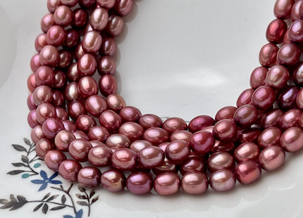 6-6.5x7-8 mm AAA Dark Dusty Rose Pink Rice/Oval Freshwater Pearl Beads Genuine High Luster Quality Freshwater Pearls #P2668
