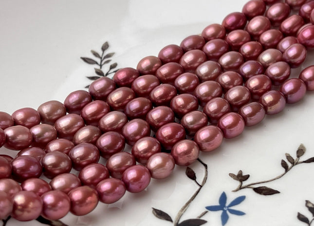 6-6.5x7-8 mm AAA Dark Dusty Rose Pink Rice/Oval Freshwater Pearl Beads Genuine High Luster Quality Freshwater Pearls #P2668