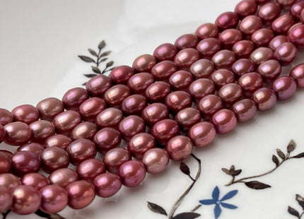 6-6.5x7-8 mm AAA Dark Dusty Rose Pink Rice/Oval Freshwater Pearl Beads Genuine High Luster Quality Freshwater Pearls #P2668