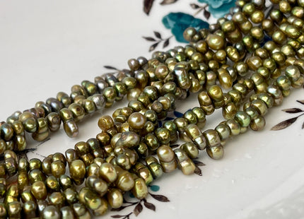 5x7-8 mm Peanut Shape Olive green Color W/Gold Sheen Top Drilled Freshwater Pearl Beads Genuine Small Freshwater Pearls #P2609