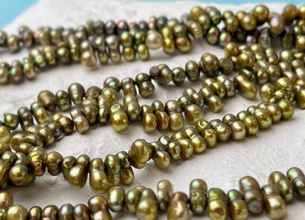 5x7-8 mm Peanut Shape Olive green Color W/Gold Sheen Top Drilled Freshwater Pearl Beads Genuine Small Freshwater Pearls #P2609
