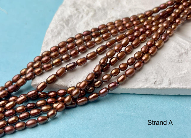 3-3.5x4-6 mm AAA Dark Brown Color Freshwater Rice/Oval Pearls Genuine High Luster Chocolate Brown Freshwater Tiny Rice Pearl Beads #P2621